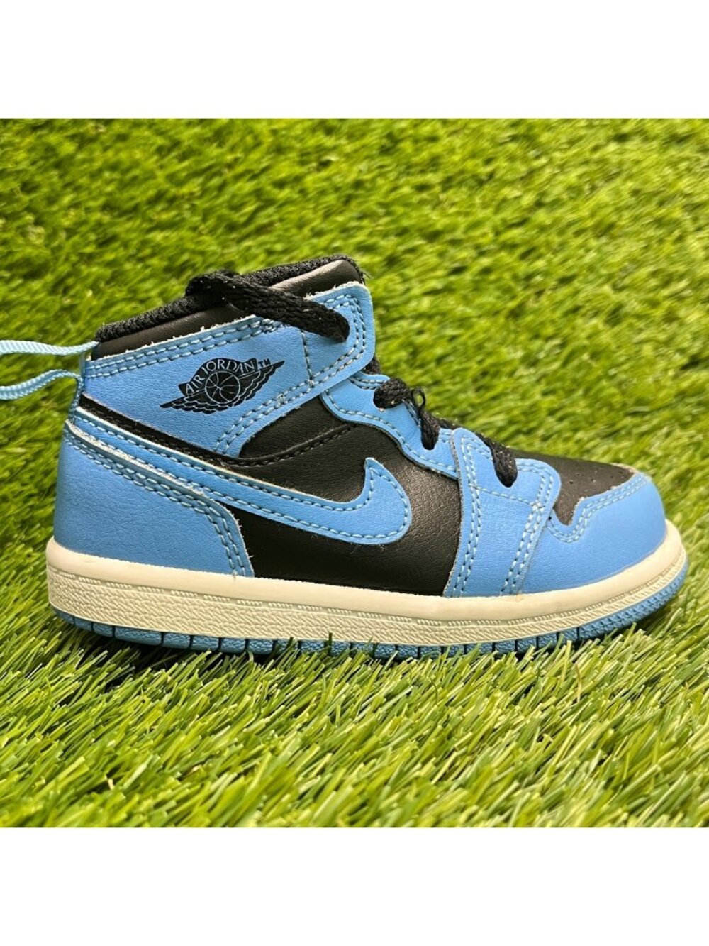 Nike Air Jordan 1 Mid Toddler Size 7C Blue Black Athletic Leather Shoes Sneakers